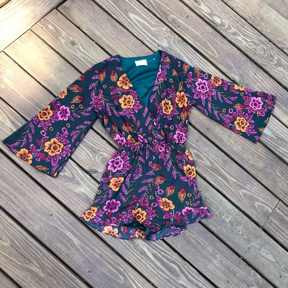 Everly Pants - Emerald Green Floral Romper